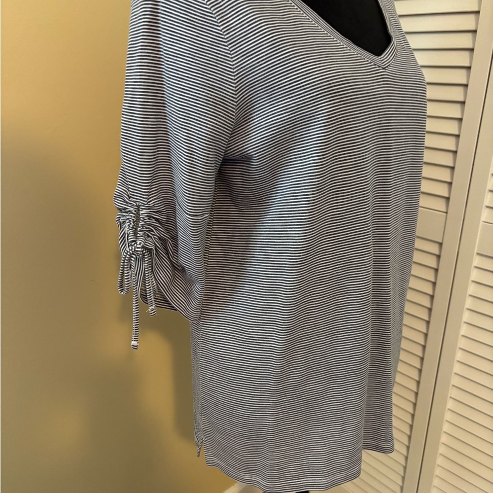Talbots Navy and White Striped Top